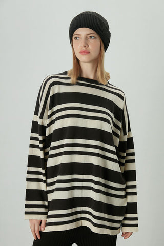 Striped Oversize Knit Tunic Black