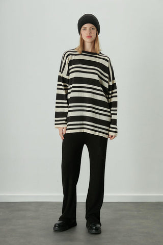 Striped Oversize Knit Tunic Black