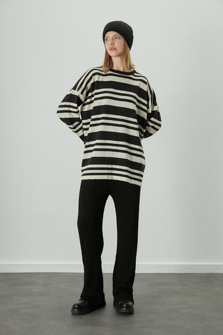 Striped Oversize Knit Tunic Black