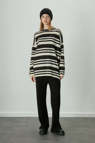 Striped Oversize Knit Tunic Black