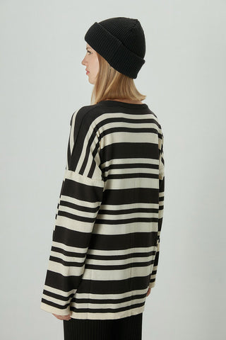 Striped Oversize Knit Tunic Black