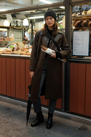 Hailey Leather Trench Coat Brown