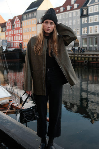 Vintage Effect Faux Leather Jacket Green