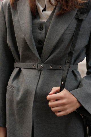 Belted Blazer Jacket Grey