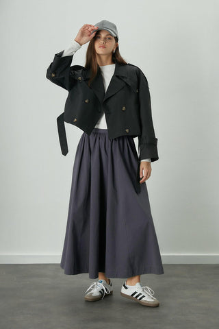 Katy Gabardine Shirred Skirt Navy Blue