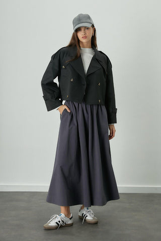 Katy Gabardine Shirred Skirt Navy Blue