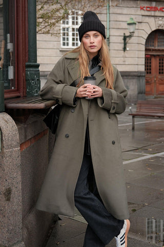 Danish Cachet Double-Breasted Coat Ashy Khaki