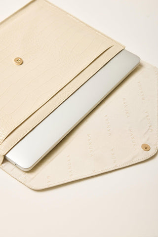 Textured Leather Tablet Bag Beige