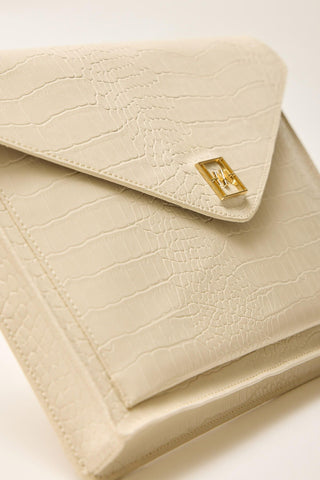 Textured Leather Tablet Bag Beige