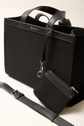 Wide Canvas City Bag Black