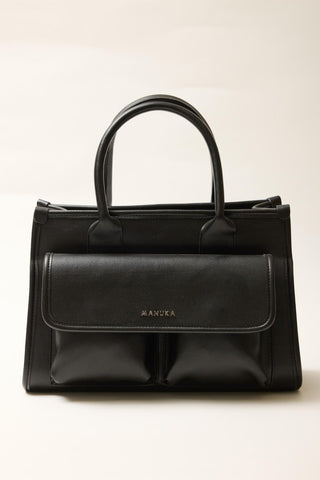 Wide Pocket Shoulder Bag Black