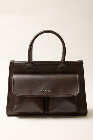 Wide Pocket Shoulder Bag Brown