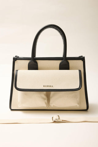 Canvas Shoulder Bag With Wide Pockets Black