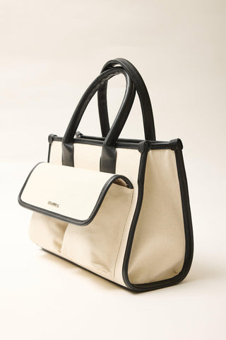Canvas Shoulder Bag With Wide Pockets Black
