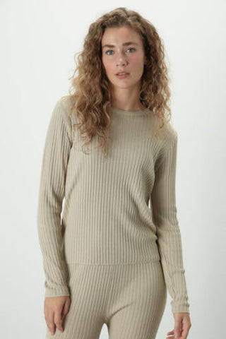 Ribbed Knit Blouse Beige