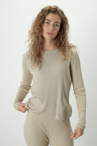 Ribbed Knit Blouse Beige