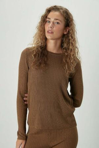 Ribbed Knit Blouse Camel