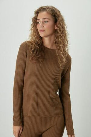 Ribbed Knit Blouse Camel