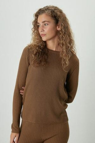 Ribbed Knit Blouse Camel