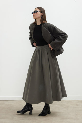 Katy Gabardine Shirred Skirt Khaki