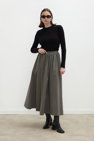 Katy Gabardine Shirred Skirt Khaki