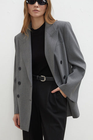 Oversized Double-Breasted Blazer Jacket Grey