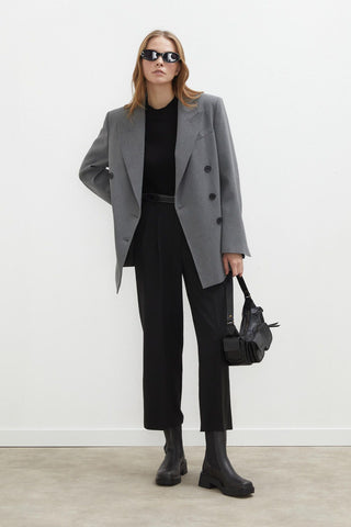 Oversized Double-Breasted Blazer Jacket Grey