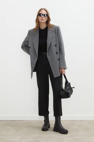 Oversize Kruvaze Blazer Ceket Gri