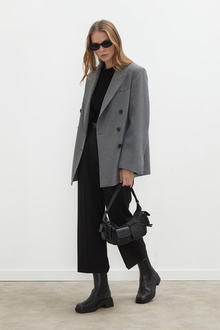 Oversize Kruvaze Blazer Ceket Gri