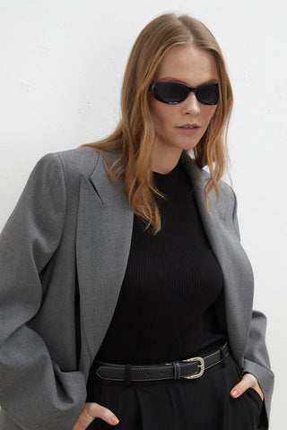 Oversize Kruvaze Blazer Ceket Gri