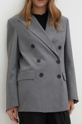 Oversized Double-Breasted Blazer Jacket Grey