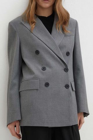 Oversize Kruvaze Blazer Ceket Gri