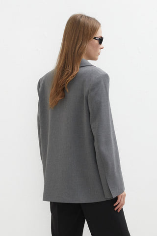 Oversize Kruvaze Blazer Ceket Gri