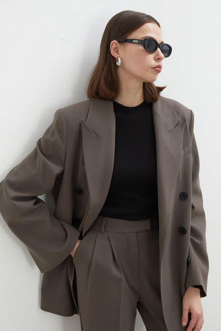 Oversized Double-Breasted Blazer Jacket Mink