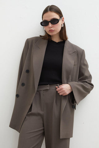 Oversize Kruvaze Blazer Ceket Vizon