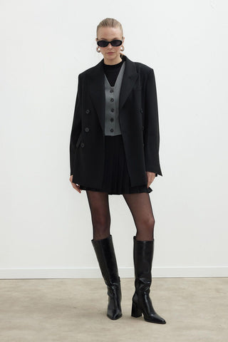 Oversized Double-Breasted Blazer Jacket Black