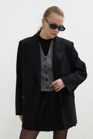 Oversized Double-Breasted Blazer Jacket Black