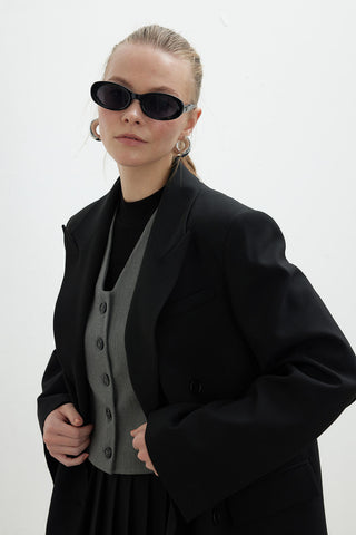 Oversize Kruvaze Blazer Ceket Siyah