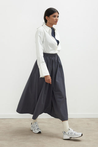 Katy Gabardine Shirred Skirt Navy Blue