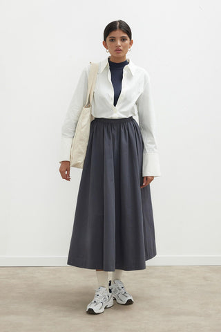 Katy Gabardine Shirred Skirt Navy Blue