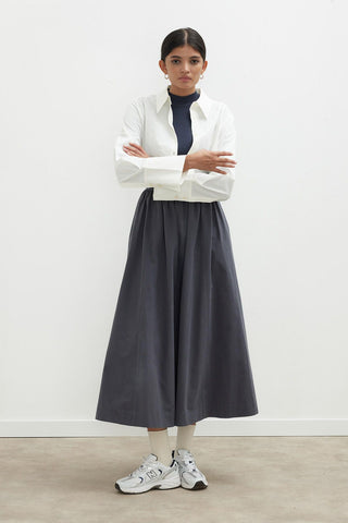 Katy Gabardine Shirred Skirt Navy Blue