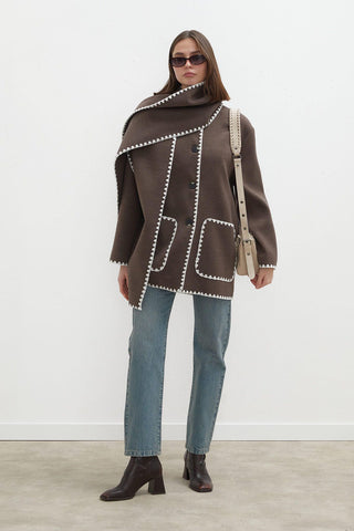 Maya Embroidered Cachet Coat Dark Brown