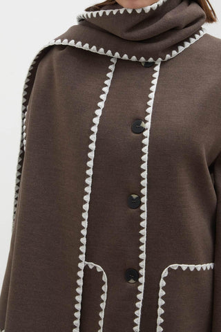 Maya Embroidered Cachet Coat Dark Brown