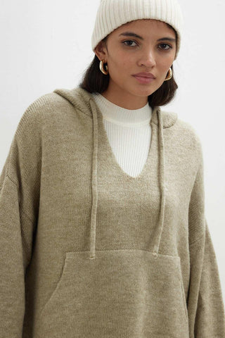 Cozy Hooded Knit Sweatshirt Mink