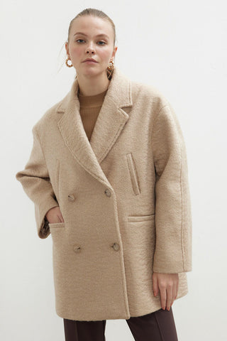 Double-Breasted Pocket Detail Coat Beige