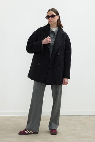 Double-Breasted Pocket Detail Coat Black