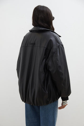 Oversize Leather Puffer Jacket Black