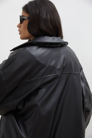 Oversize Leather Puffer Jacket Black