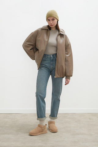 Oversize Leather Puffer Jacket Mink