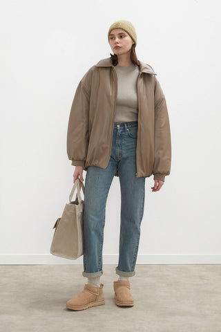 Oversize Leather Puffer Jacket Mink